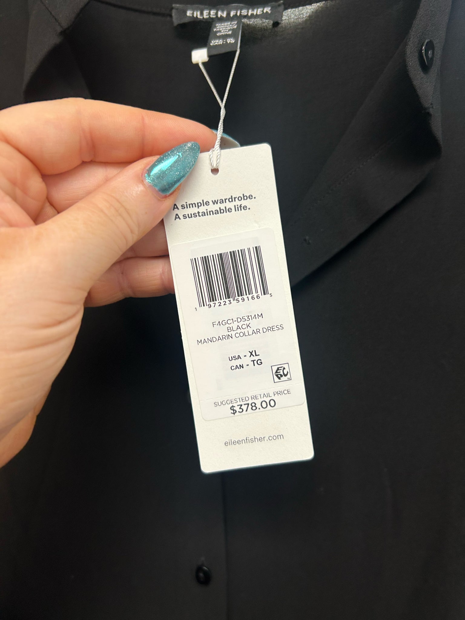 NWT EILEEN FISHER SILK MANDARIN COLLAR BUTTON UP SHIFT DRESS SIZE XL