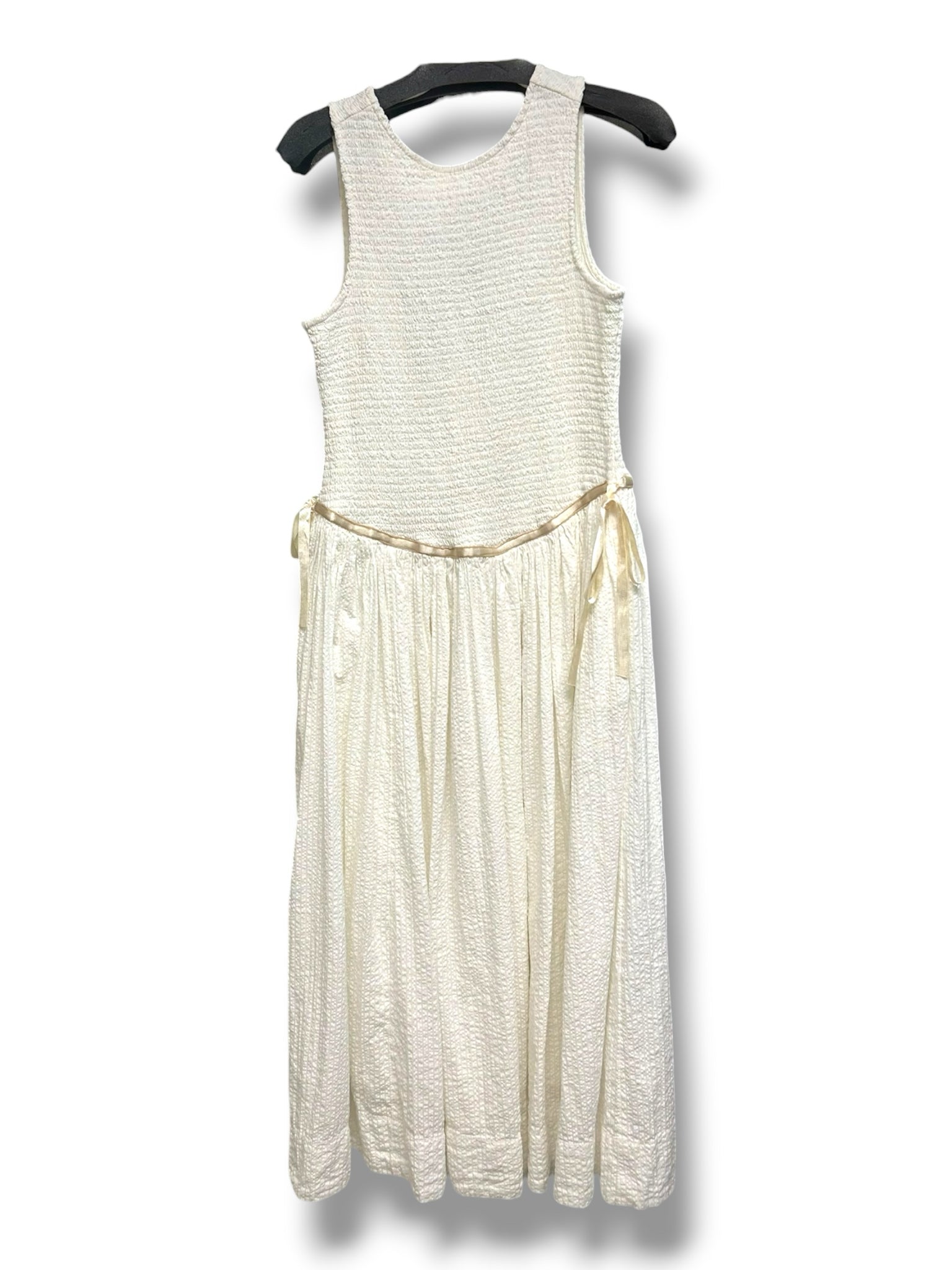 FREE PEOPLE SMOCKED SEERSUCKER NIGHTINGALE MIDI WHITE DRESS SIZE SMALL