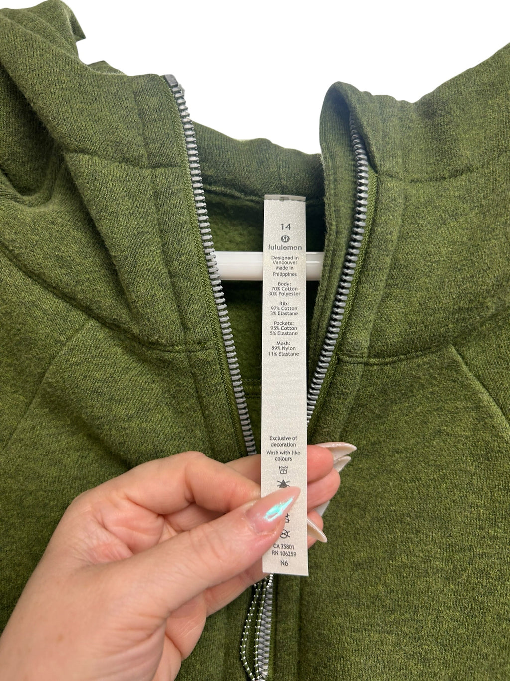LULULEMON SCUBA FULL ZIP HOODIE HEATHERED BRAVE OLIVE GREEN SIZE 14