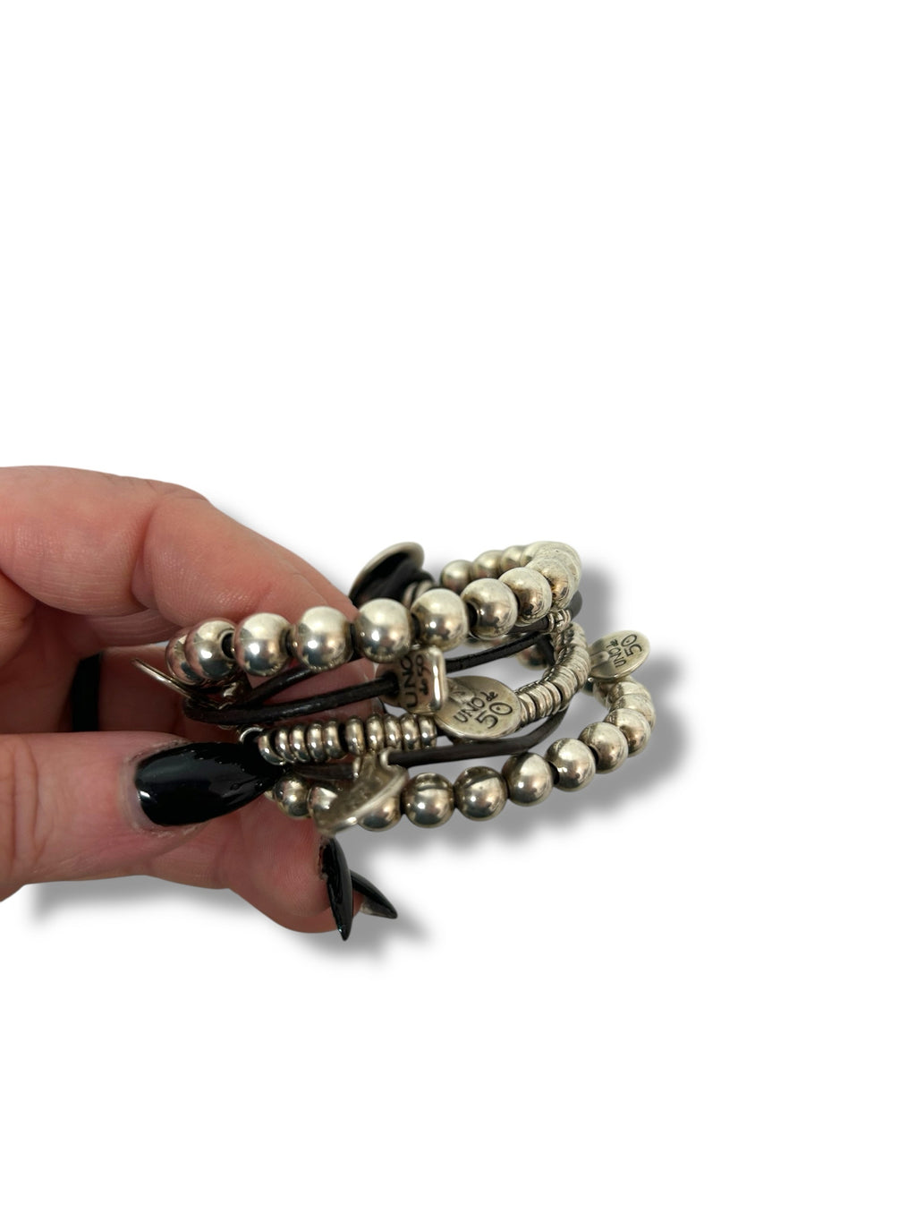 UNO DE 50 SILVER LEATHER CORD/STERLING BRACELET