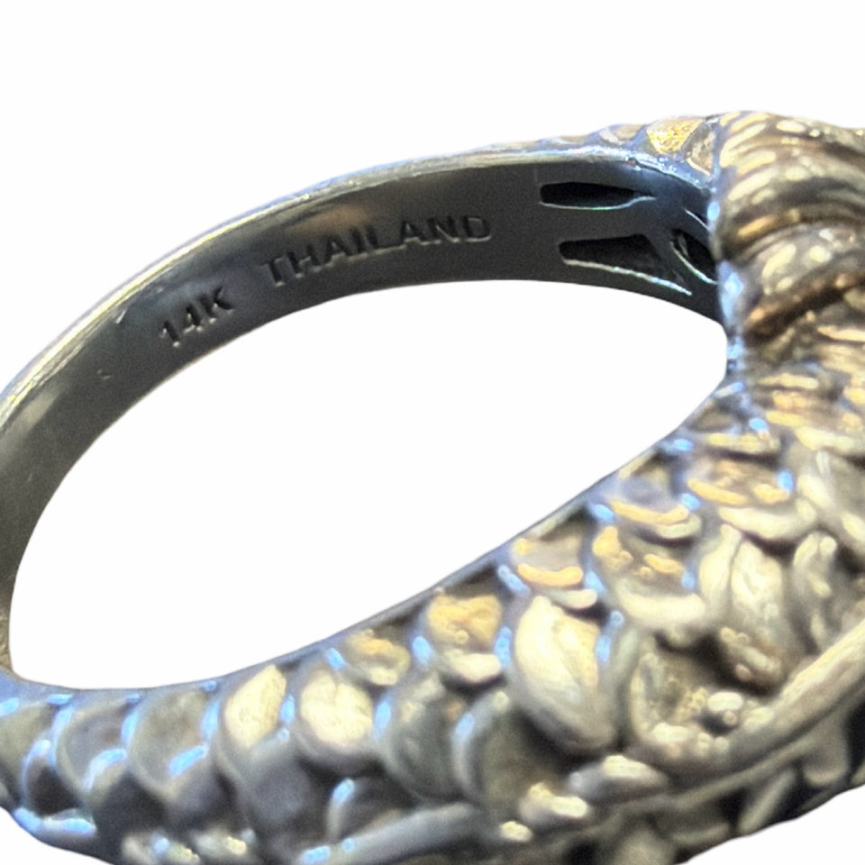 JAI JOHN HARDY 925 & 14K GOLD ANDAMAN SEA KOI FISH BYPASS RING SIZE 8