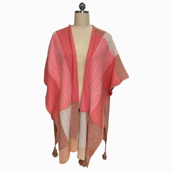 ANTHROPOLOGIE NWT! CAROLINE KAUFMAN FAIRBANKS KNIT PINK PONCHO SIZE ONE SIZE