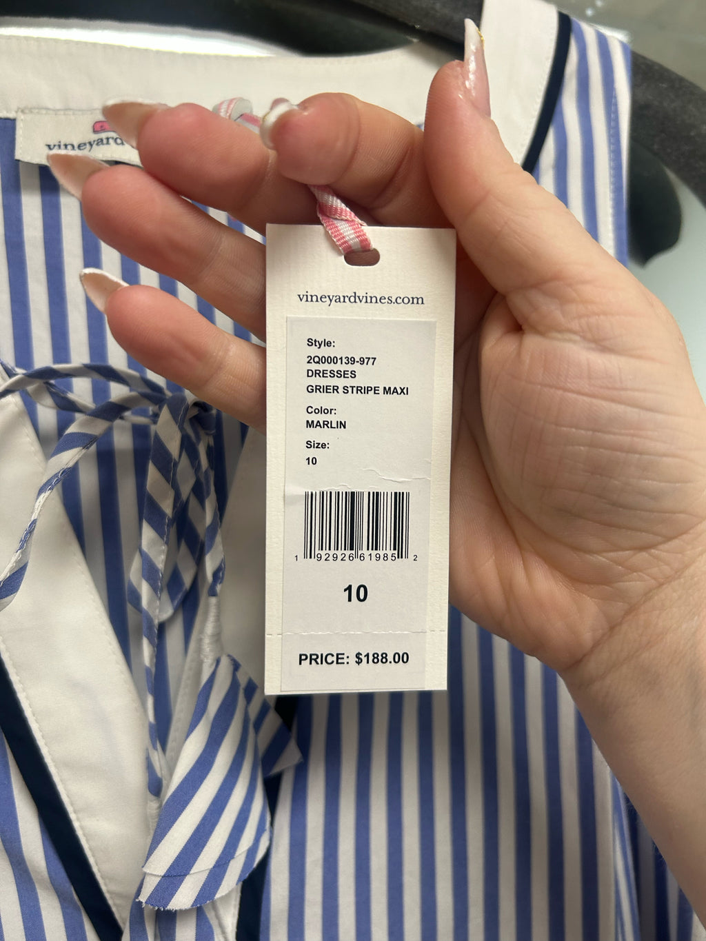 NWT VINEYARD VINES GRIER MAXI SLEEVELESS BLUE STRIPE MAXI DRESS SIZE 10