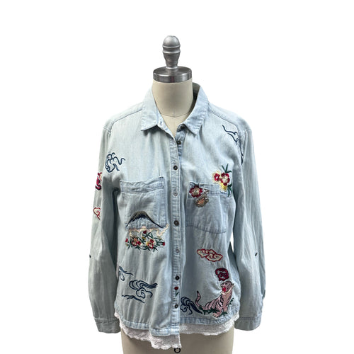 ANTHROPOLOGIE HOLDING HORSES ISLE EMBROIDERE DENIM SHIRT - WEARHOUSE  CONSIGNMENT