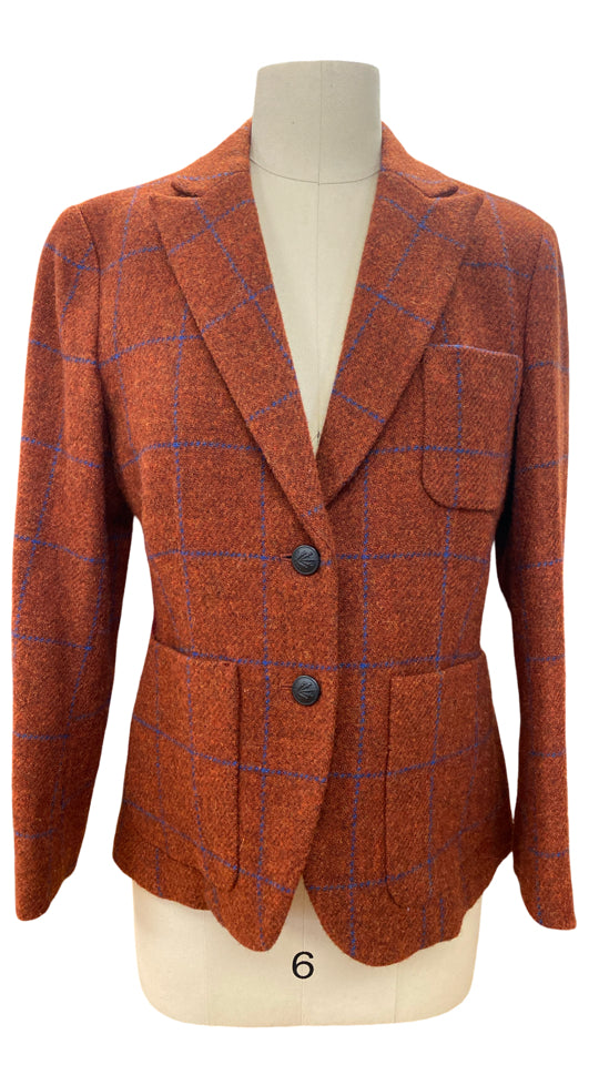 RAG & BONE NANCIE WOOL WINDOWPANE PLAID BLAZER SIZE 8 RUST