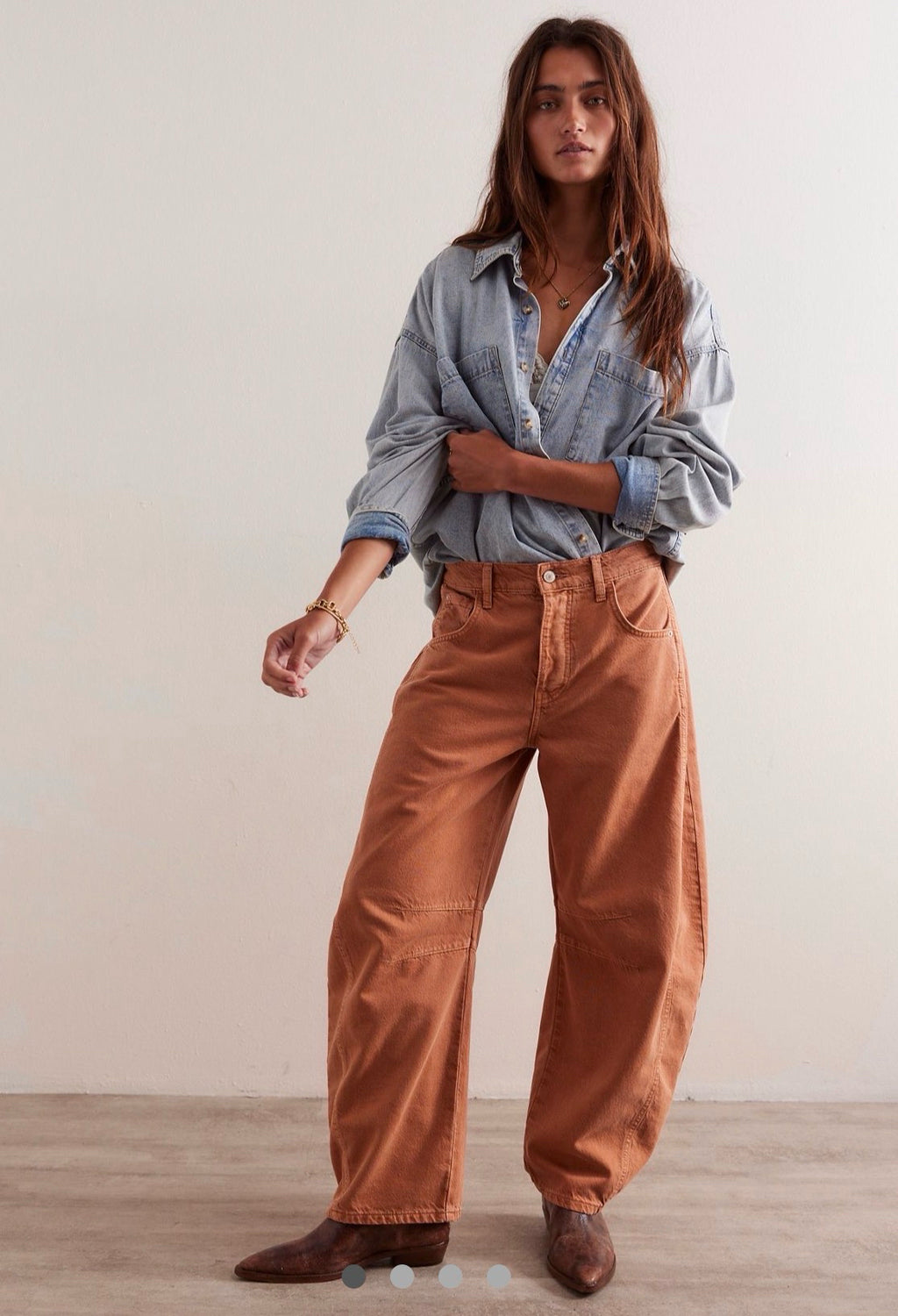 NWT WE THE FREE GOOD LUCK CORDUROY BARREL PANTS GINGER ROOT SIZE 29