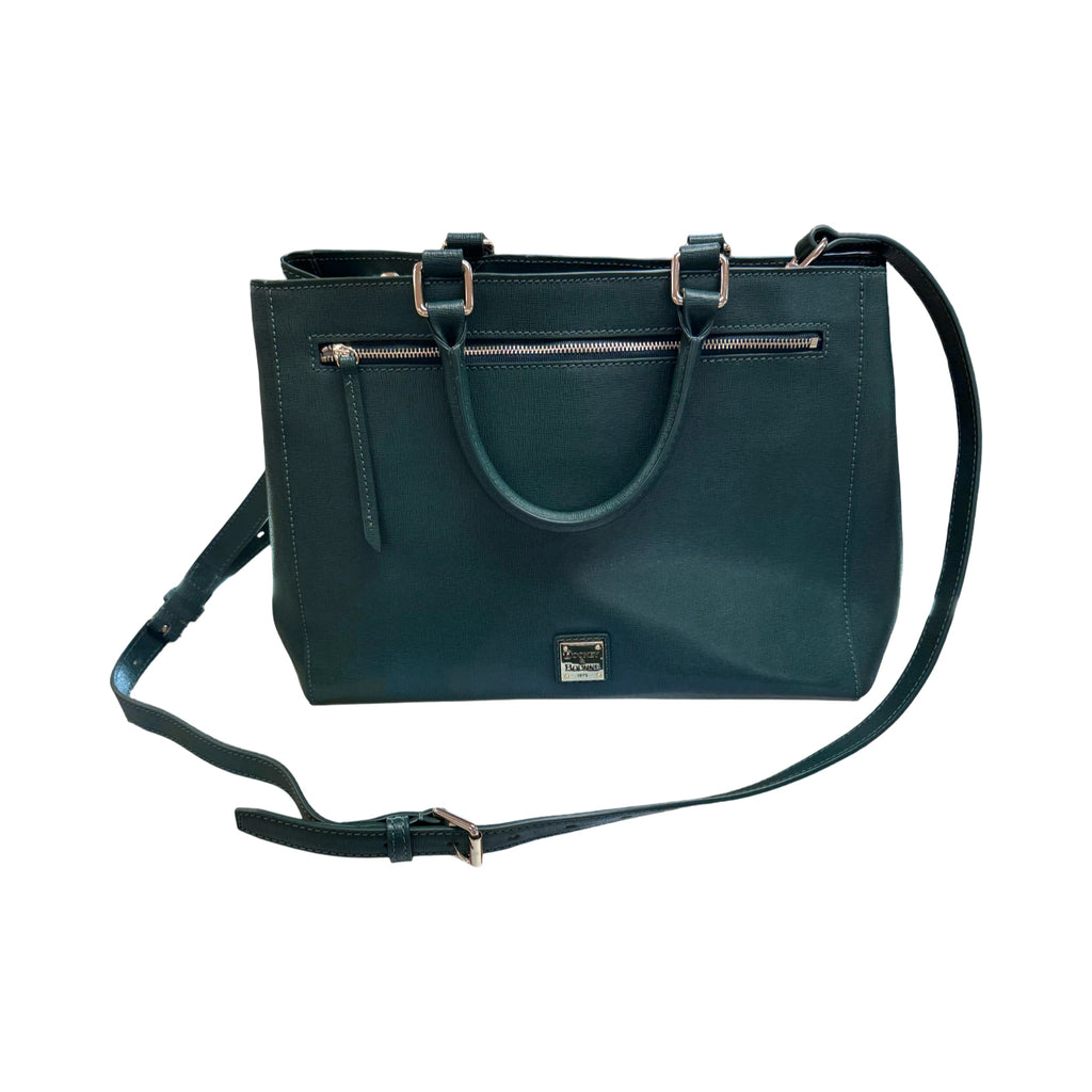 DOONEY & BOURKE SAFFIANO ZIP TOP SATCHEL FOREST GREEN