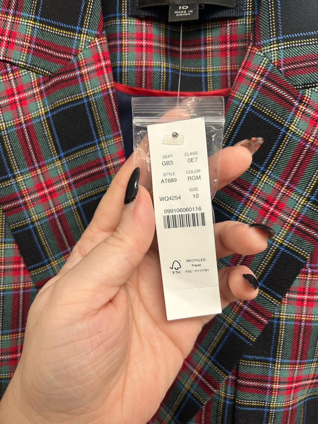 JCREW  SHRUNKEN BLAZER IN BLACK STEWART TARTAN SIZE 10