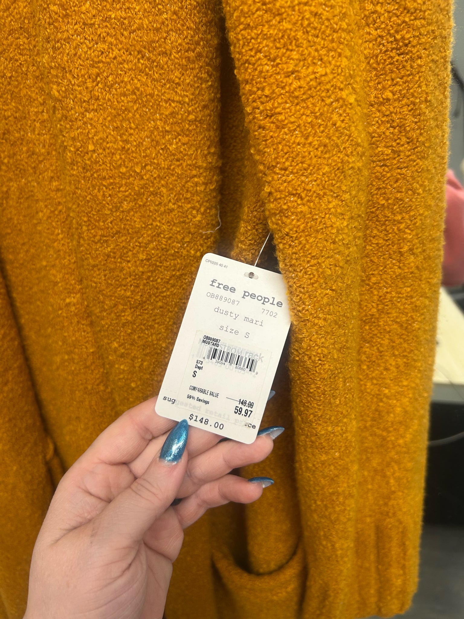 NWT FREE PEOPLE SNOW ANGEL DUSTER CARDI GOLDENROD HOODED SIZE SMALL