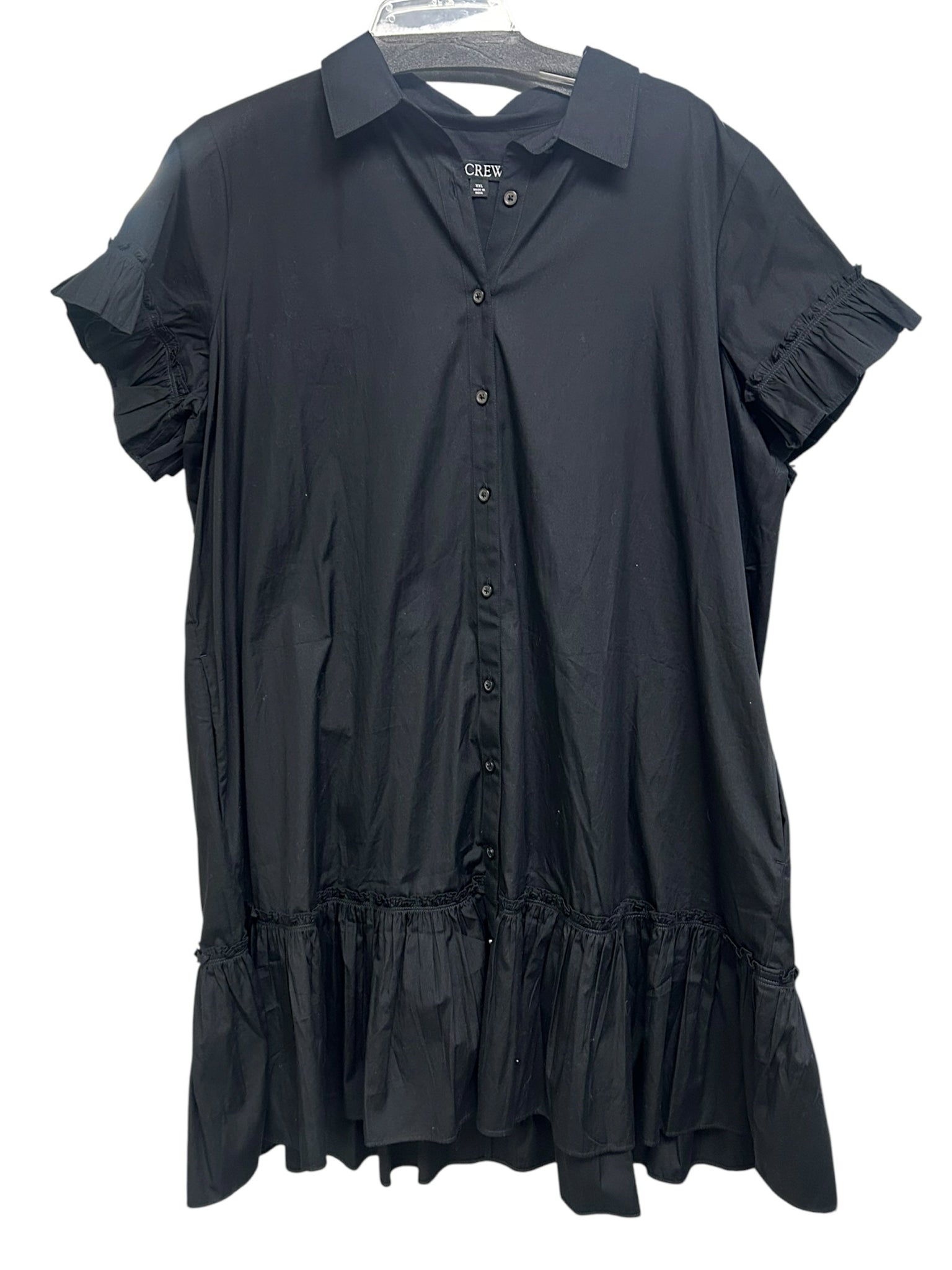 JCREW AMELIA BLACK RUFFLE POPLIN COTTON MINI DRESS SIZE XXL