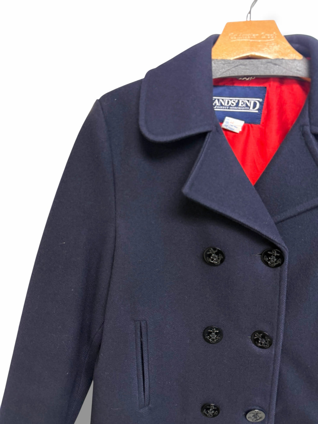 LANDS END VINTAGE NAVY BLUE  VIRGIN WOOL PEACOAT SIZE 12