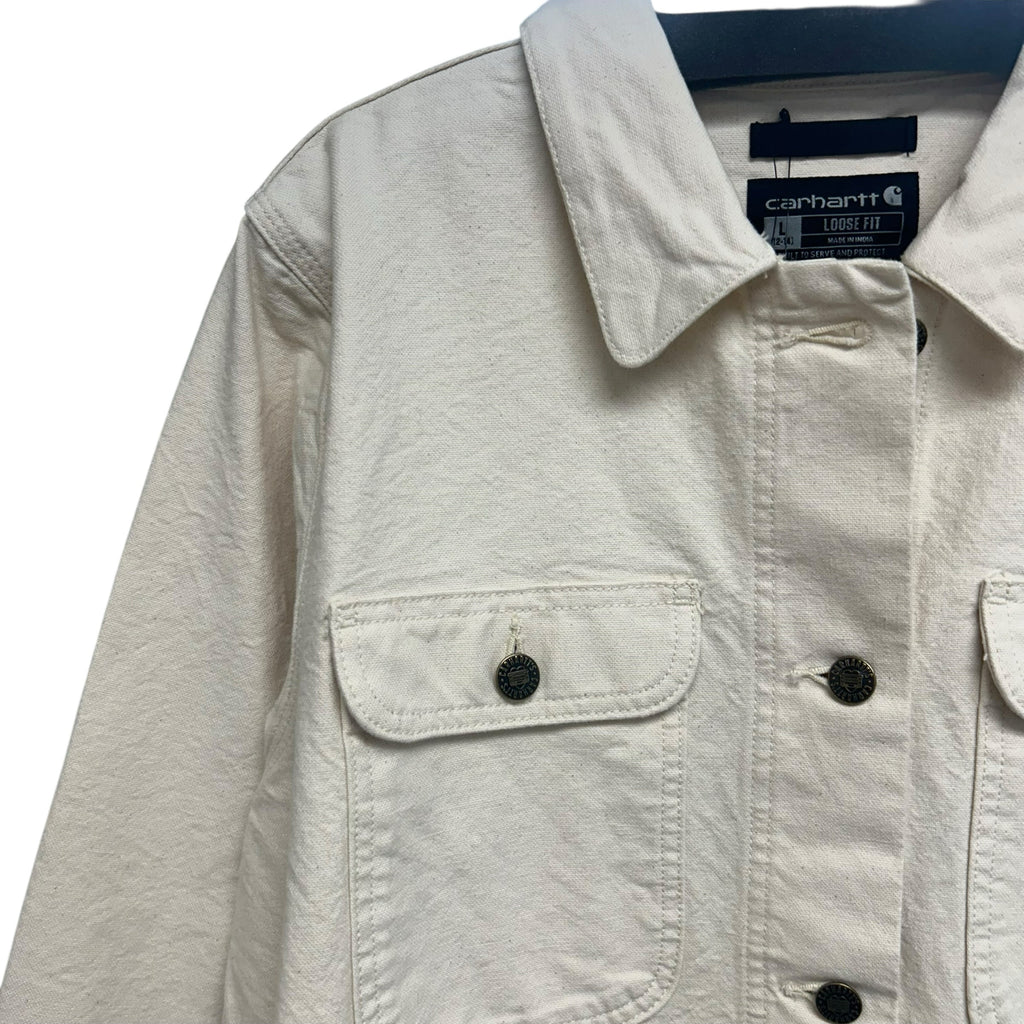 NWT CARHARTT RUGGED FLEX CANVAS CREAM CHORE COAT SIZE LARGE