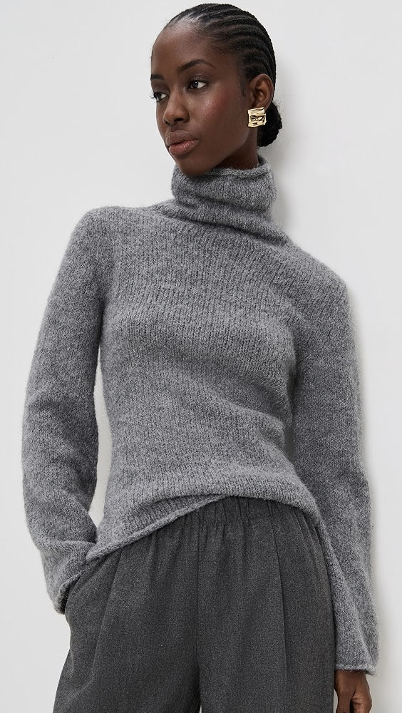 REFORMATION GROVE ALPACA TURTLENECK IN THUNDER SIZE XS