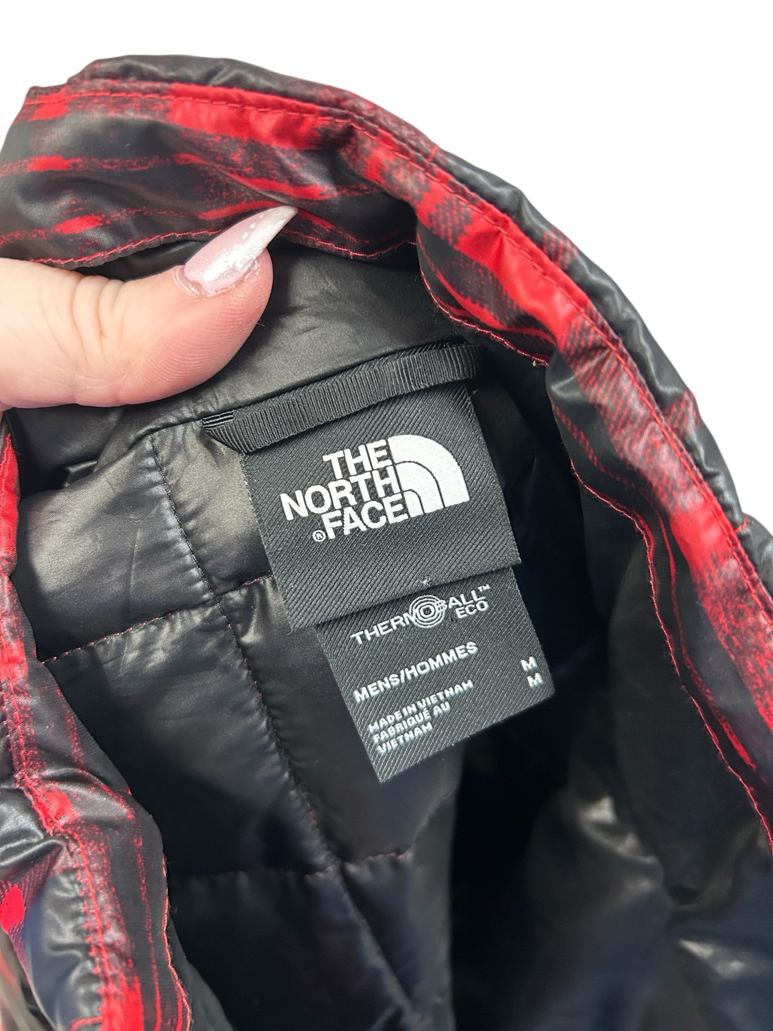 NORTH FACE MEN'S THERMOBALL ECO JACKET HOLIDAY PLAID SIZE MEDIUM