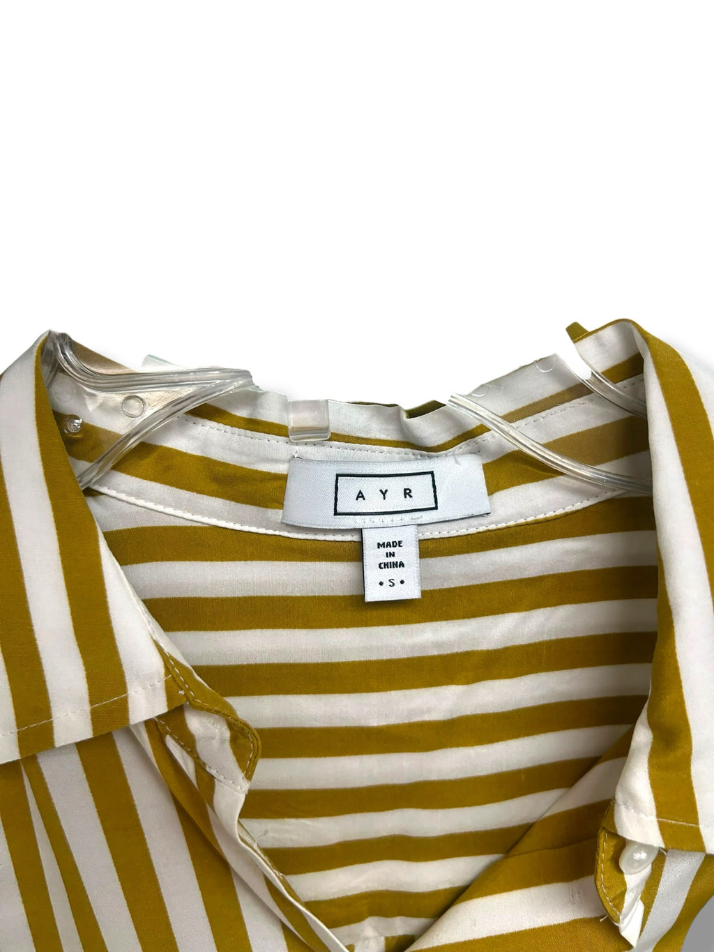 AYR THE DEEP END YELLOW STRIPE SILK BLEND BUTTON DOWN BLOUSE SIZE SMALL