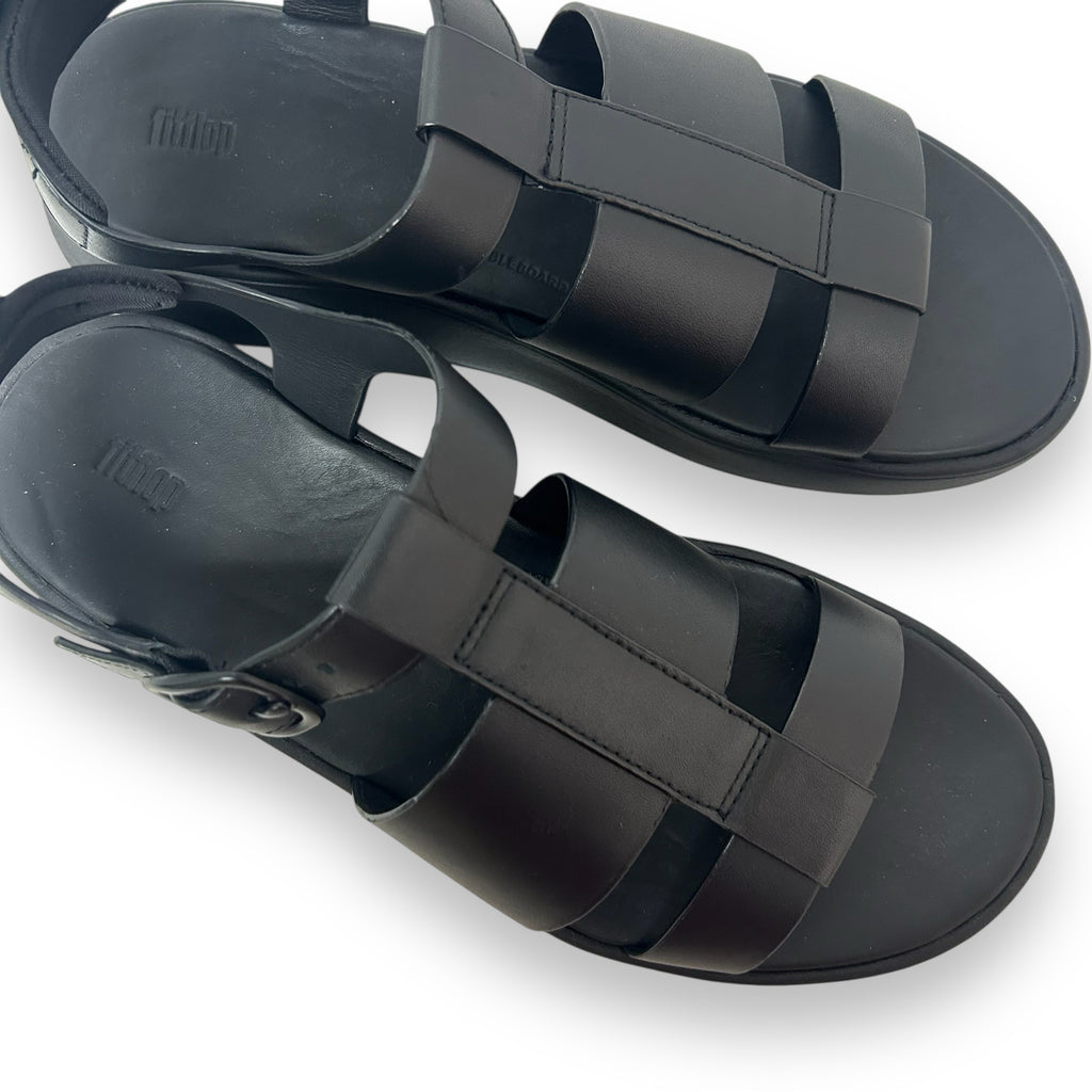 FITFLOP LEATHER FISHERMAN SANDAL F-MODE BLACK SIZE 9