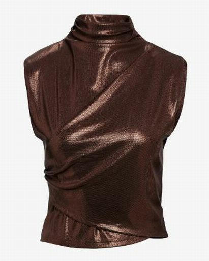 BOSTON PROPER METALLIC DRAPE MOCK NECK KNIT TOP SIZE: S