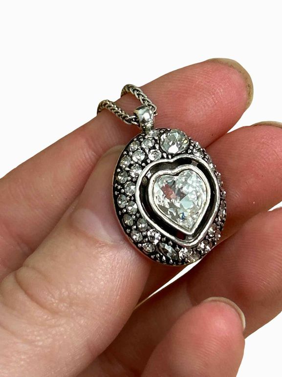 BRIGHTON ECSTATIC HEART PETITE SWAROVSKI CRYSTAL SILVER PLATED NECKLACE
