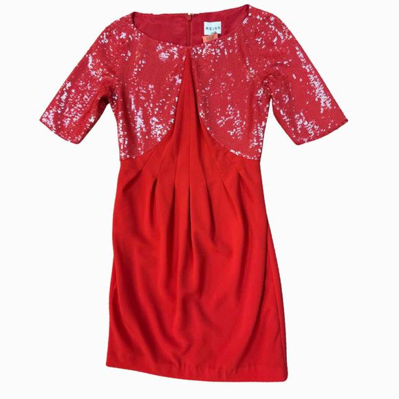 REISS CARA SEQUIN RED MINI RED DRESS SIZE 2