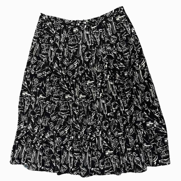 LAFAYETTE 148 ABSTRACT PRINT ALINE SILK BLACK/WHITE SKIRT SIZE 10