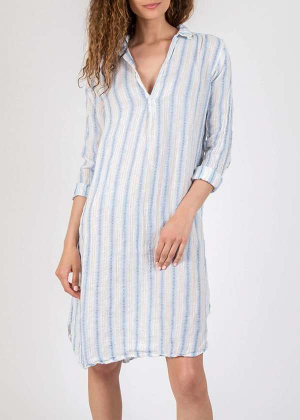 CP SHADES LARA 100% LINEN STRIPED TUNIC DRESS SIZE: L