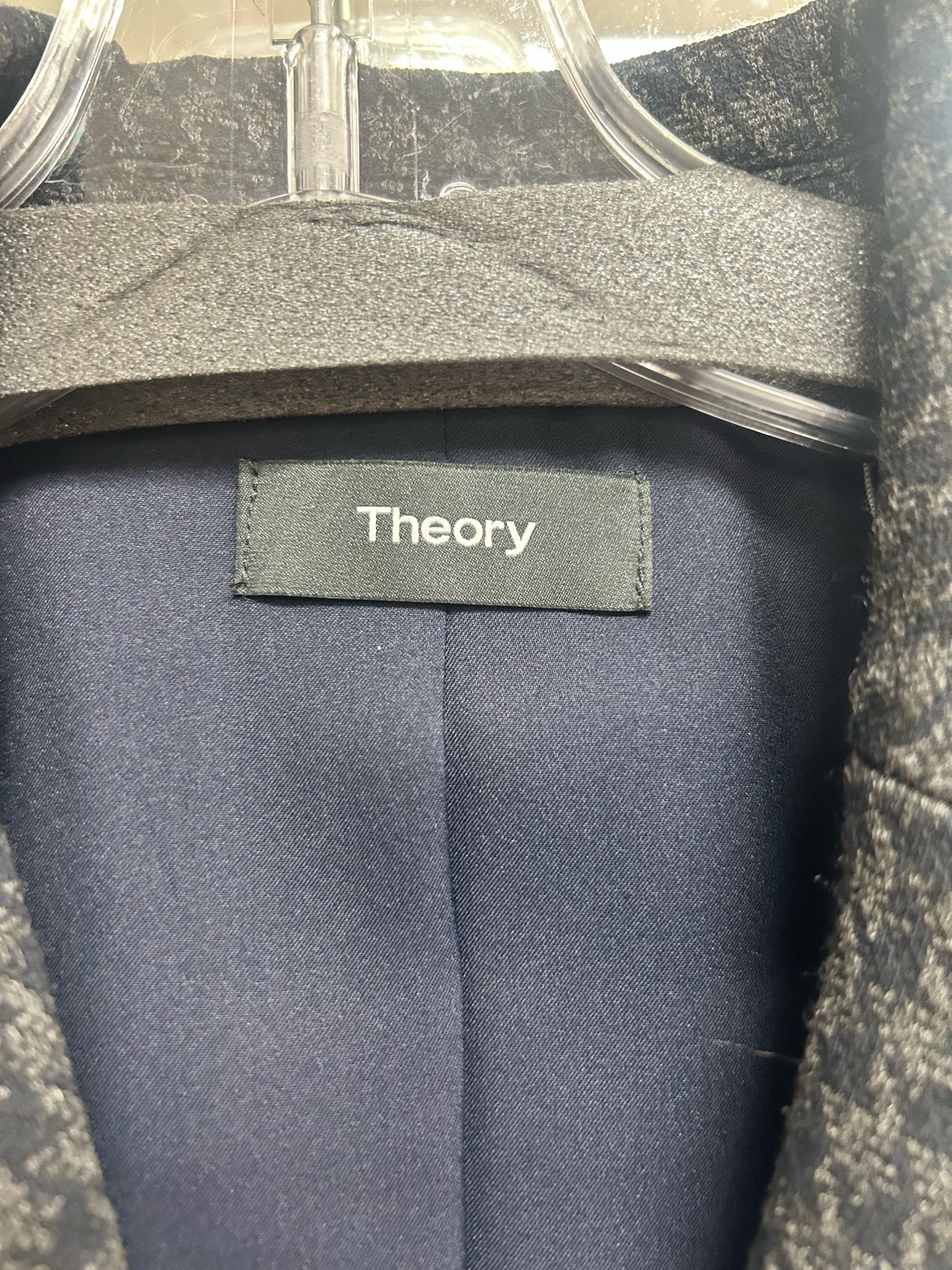 THEORY KNIT SHRUNKEN HOUNDSTOOTH BLAZER CHARCOAL SIZE 8