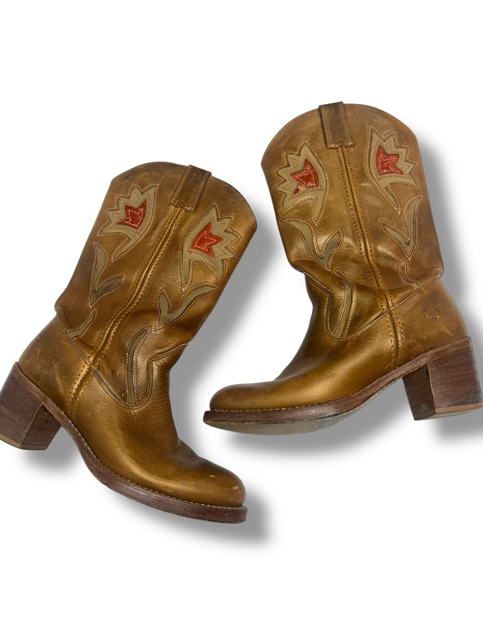 VINTAGE FRYE SABRINA CAMPUS FLORAL INLAY WESTERN BOOTS SIZE 8.5