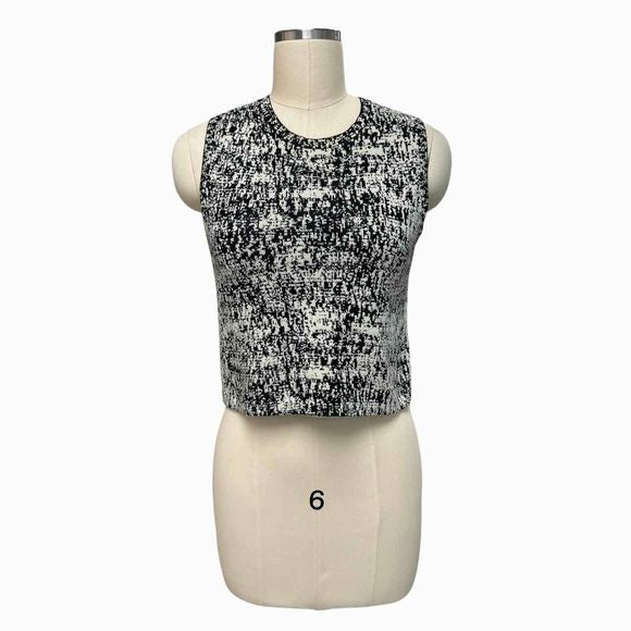 THEORY SLVLS PRINTED SWEATER BLACK/CREAM TOP SIZE S