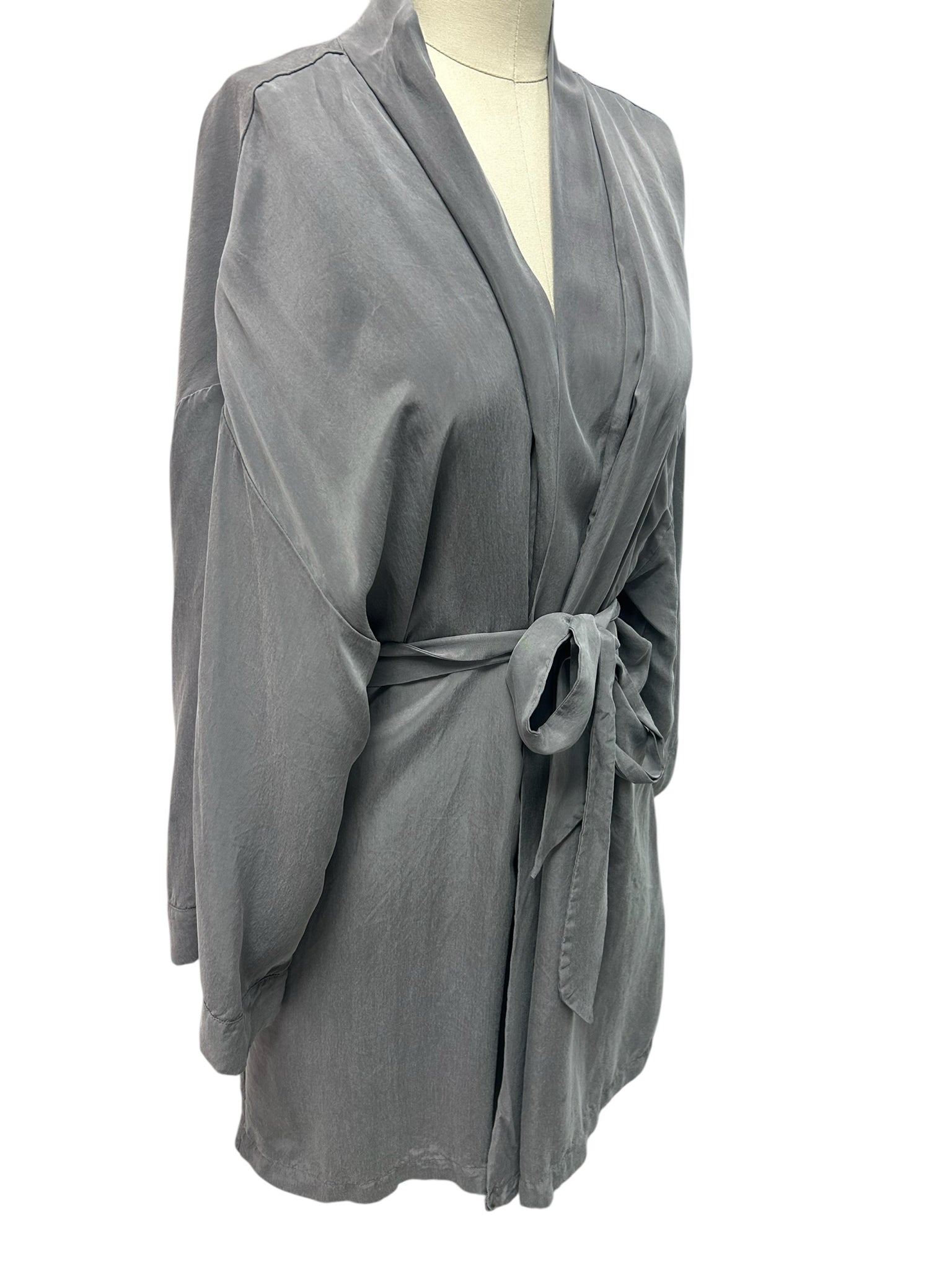 HAVEN SILKY BELTED ROBE KIMONO GRAY SIZE XL