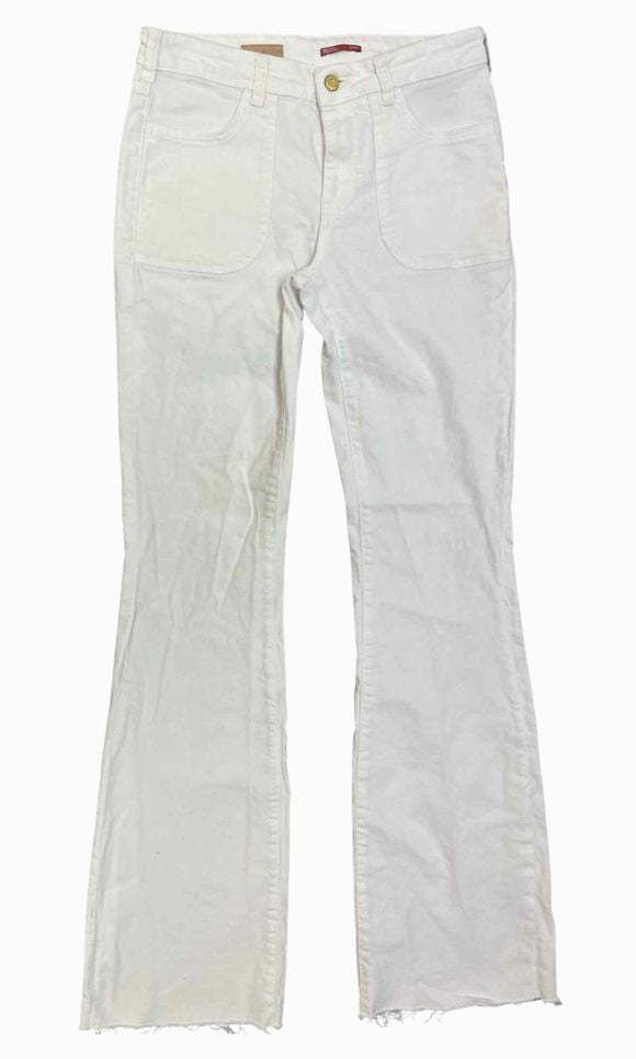 ANTHROPOLOGIE ICON FLARE WHITE DENIM JEANS WITH RAW HEM TALL SIZE 27