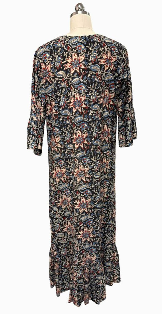 LIVRO NWT! MIDNIGHT FLORAL BLACK KURTA MAXI DRESS SIZE M