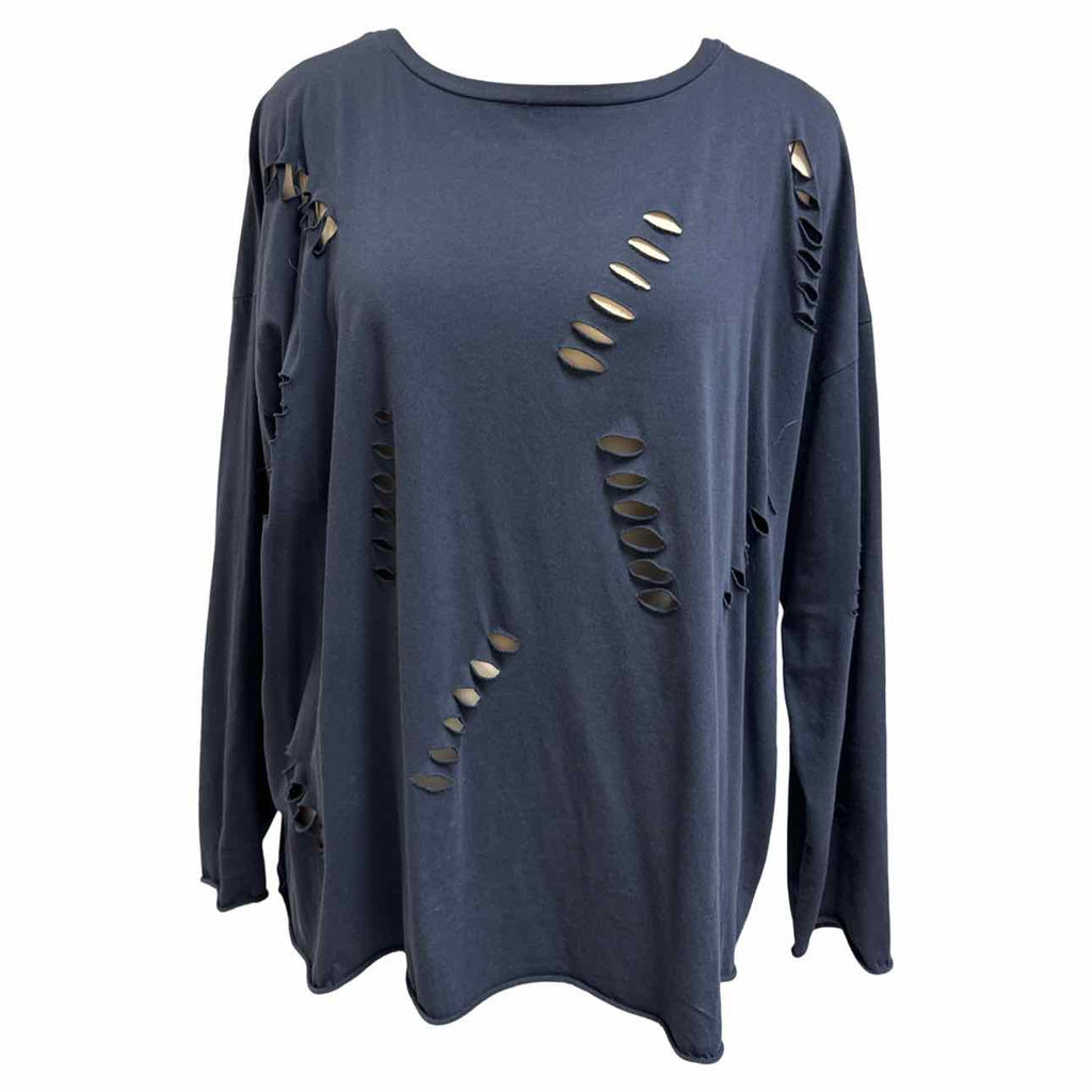 PLANET BY LAUREN G DISTRESSED BOXY CHARCOAL 100% PIMA COTTON TOP SIZE ONE