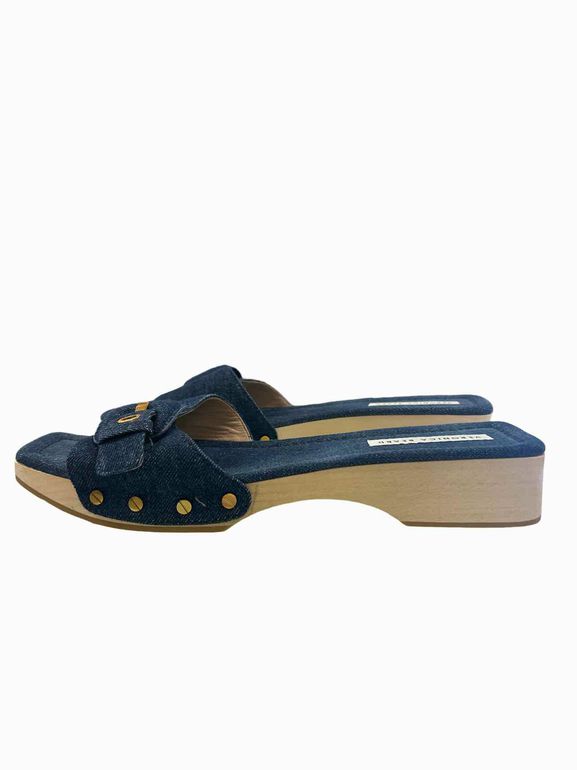 VERONICA BEARD DAVINA SLIDE SANDAL DENIM WOOD CLOG SIZE: 11