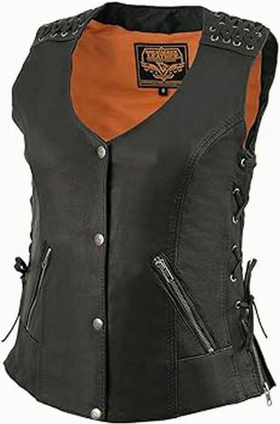 HARLEY DAVIDSON MILWAUKEE WOMEN'S GROMMET BLACK LEATHER VEST SIZE S