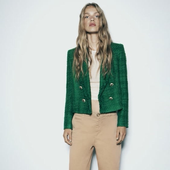 ZARA NWT TWEED CROP DOUBLE BREASTED BLAZER SIZE: XL