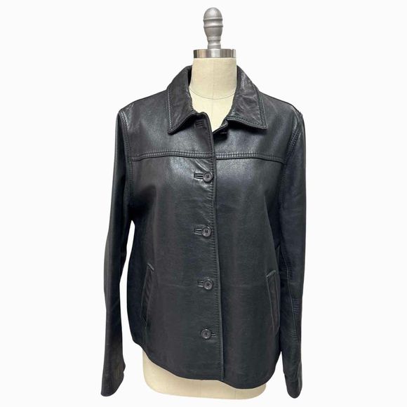 JCREW 100% LAMBSKIN LEATHER BUTTON BLACK JACKET SIZE XL