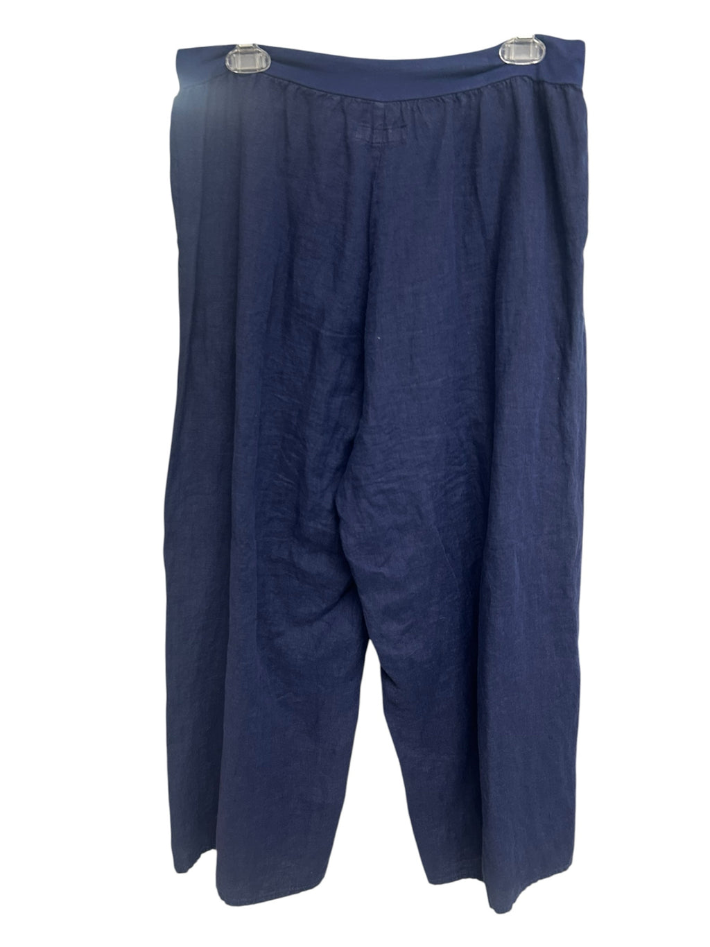 FLAX NAVY BLUE LINEN WIDE LEG LAGENLOOK PULL ON PANTS SIZE MEDIUM