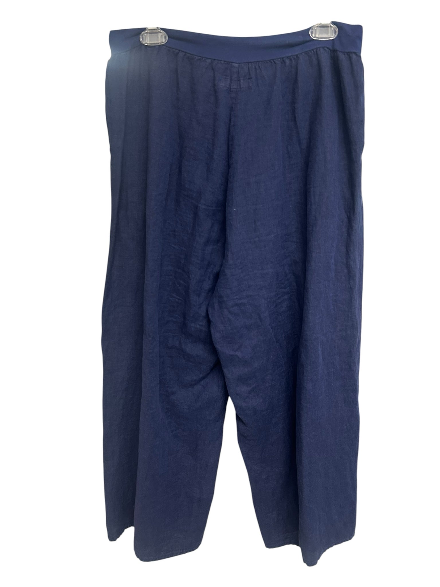 FLAX NAVY BLUE LINEN WIDE LEG LAGENLOOK PULL ON PANTS SIZE MEDIUM