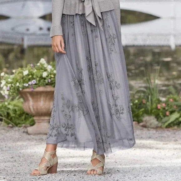 SUNDANCE BELLE OF THE BALL EMBELLISHED TULLE SKIRT NWT LIGHT GRAY SIZE MEDIUM