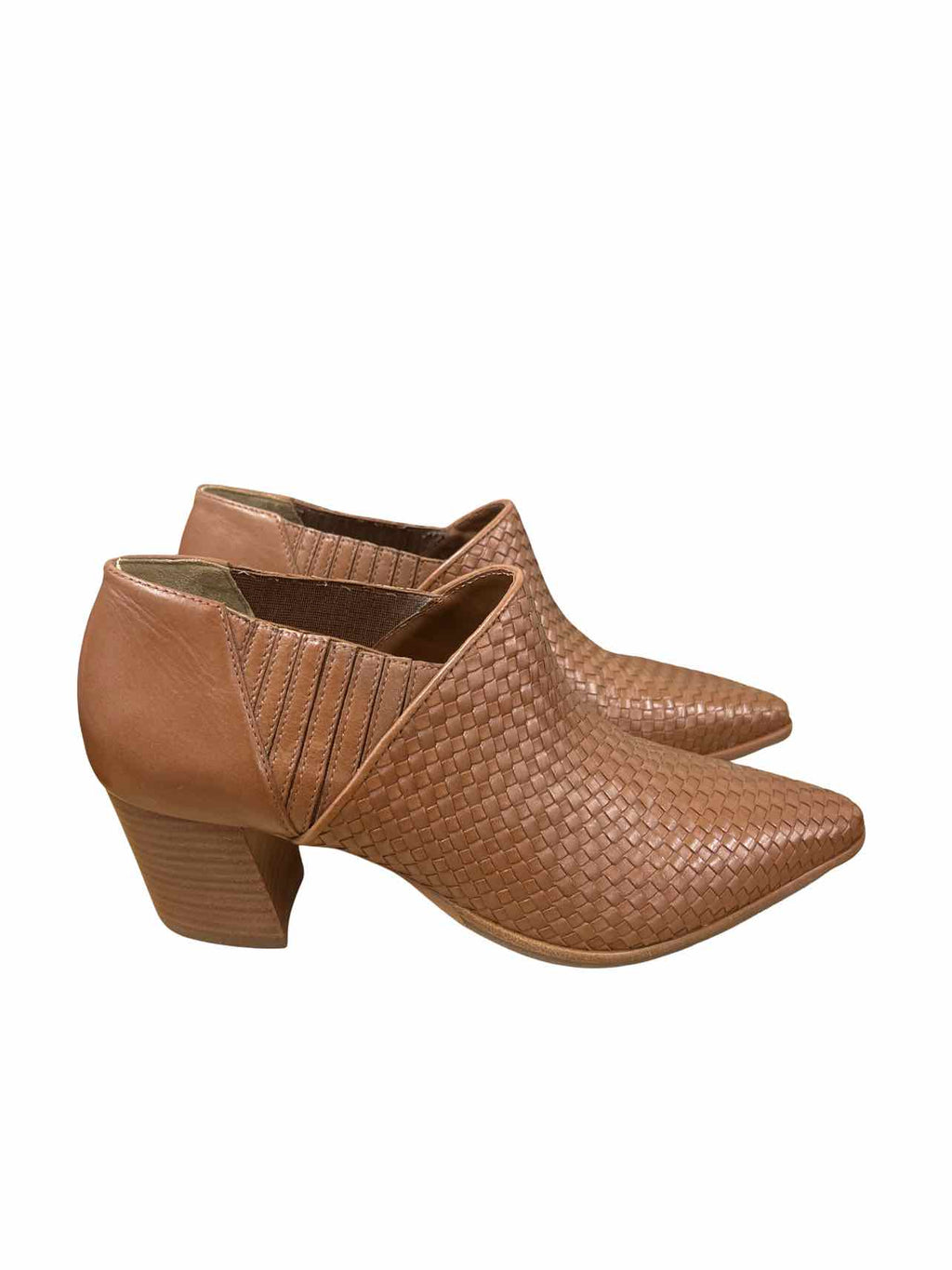 BERNARDO WOVEN LEATHER ANKLE BOOTIE BLOCK HEEL SIZE: 9
