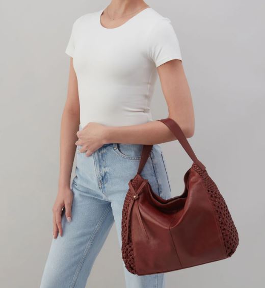 HOBO HAZEL WOVEN SIDE PANELS LEATHER SLOUCHY BAG BROWN