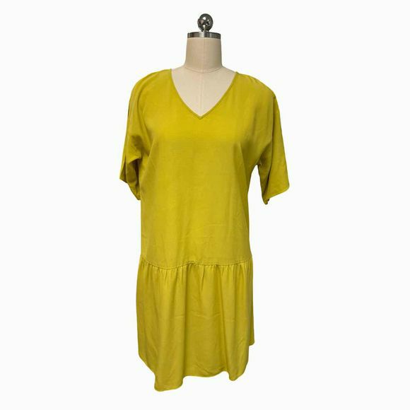 EILEEN FISHER DROP WAIST TENCEL CHARTREUSE DRESS SIZE PM