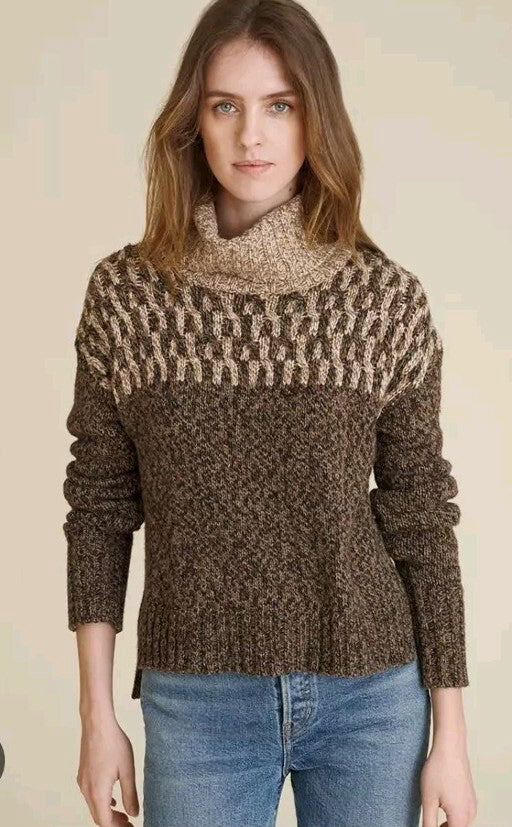 VERONICA BEARD BIA BROWN MULTI TURTLENECK SWEATER SIZE MEDIUM