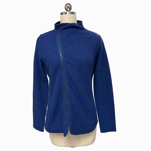 EILEEN FISHER LIGHTWEIGHT BOILED WOOL MOTO COBALT JACKET SIZE MP