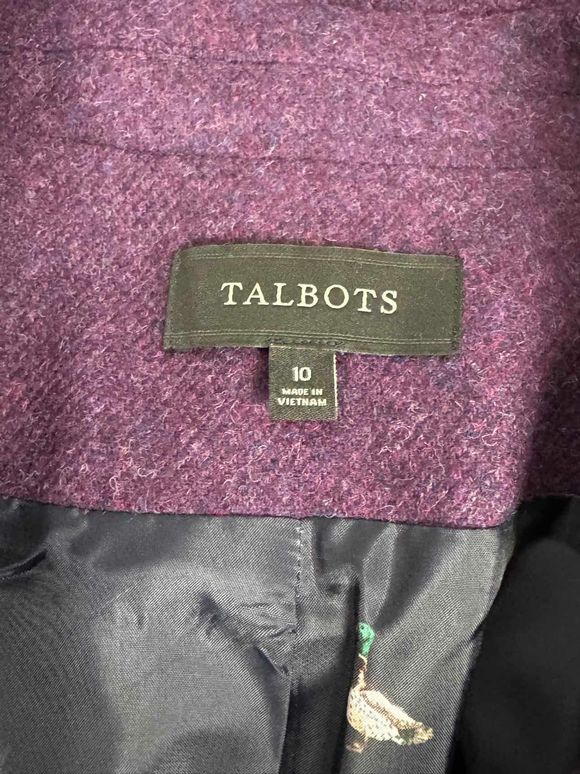TALBOTS TWEED WOOL PURPLE BLAZER WITH TWO BUTTON DUCK LINING SIZE 10