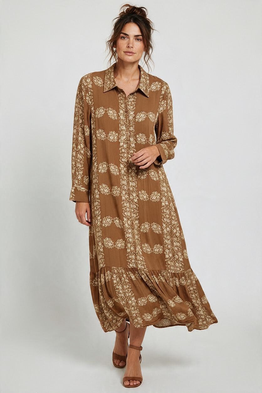 TUCKERNUCK HYACINTH HOUSE BROWN MILLER MAXI SHIRT DRESS SIZE SMALL