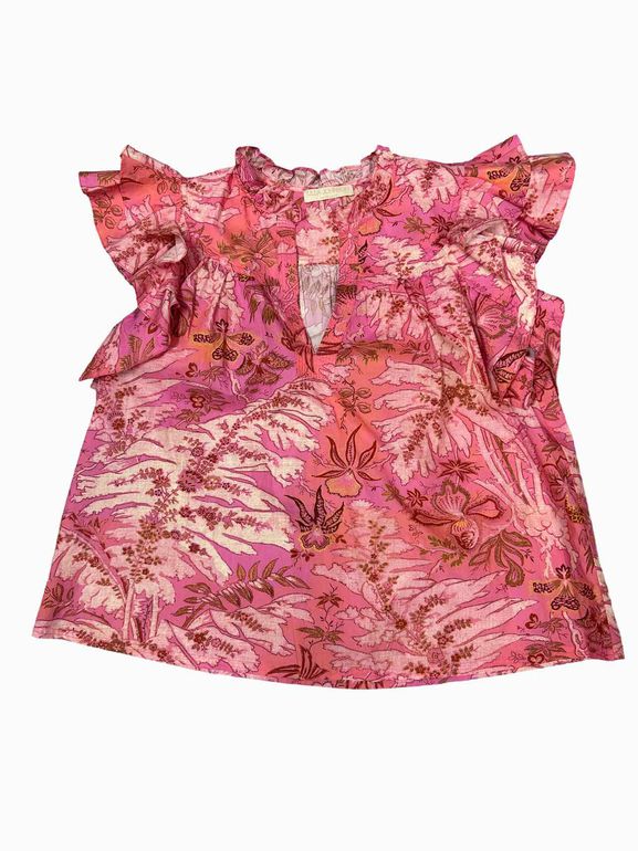 Ulla Johnson LEI TOP CAMELLIA RUFFLED SPLIT NECK TOP SIZE: S