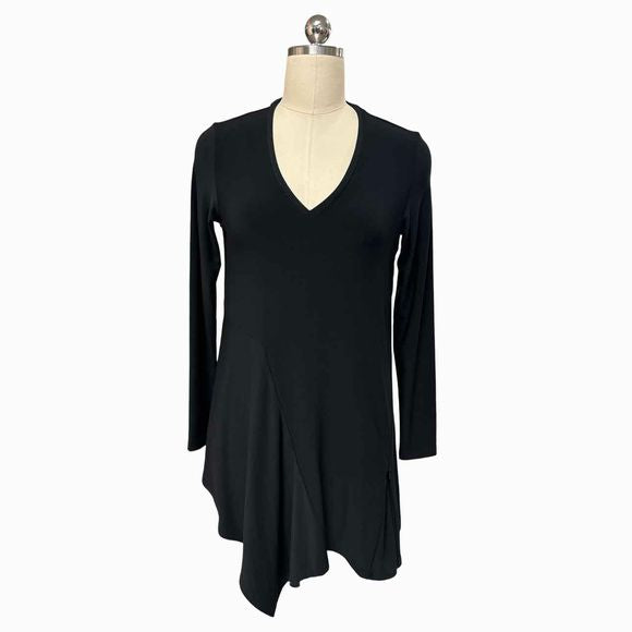 SYMPLI ZESTY ZIPPER LONG SLEEVE BLACK TUNIC TOP SIZE 8