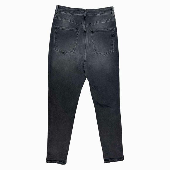 FREE PEOPLE WE THE FREE STRAIGHT LEG DISTRESSED BUTTON FLY BLACK DENIM SIZE 30