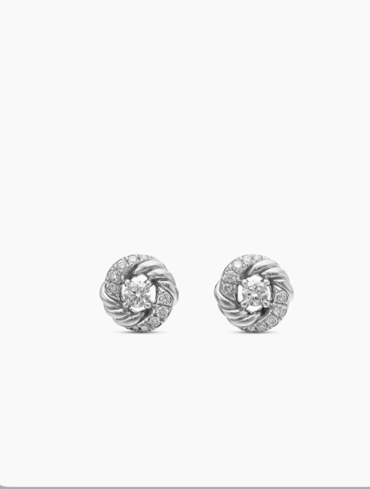 DAVID YURMAN Infinity Stud Earrings in Sterling Silver with Diamonds 6.8mm